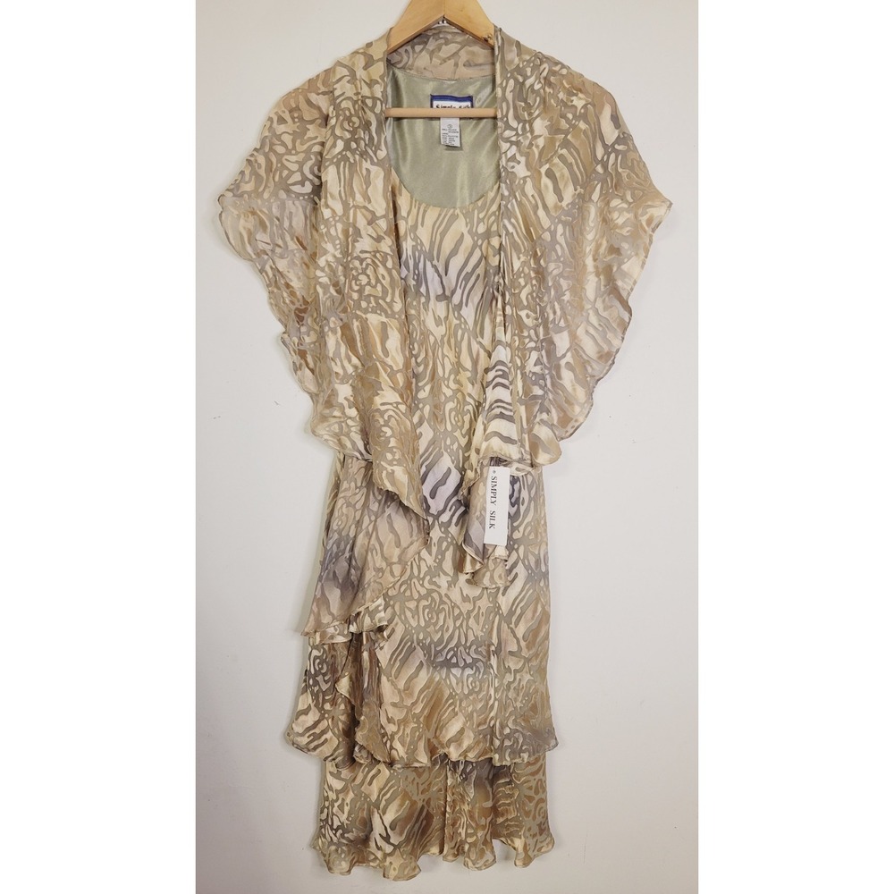 Vintage Simply Silk Fairy Whimsigoth Tiered Burnout Dress S Animal Gold‎ W/Shawl